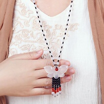 One stone natural white chalcedony sweater chain fashion personality chalcedony butterfly accessories sweater chain beautiful atmosphere