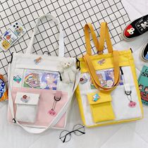 Canvas bag female student handbag carrying book bag supplementary lessons large capacity slung cloth bag summer book 2022