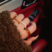 Korean temperament resin ring three-piece suit niche design fashion simple Joker pearl food ring ring ring ring