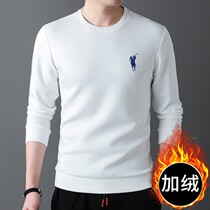 Plus velvet long sleeve T-shirt men 2021 Spring and Autumn New Paul shirt white round neck sweater embroidery high end mens body shirt