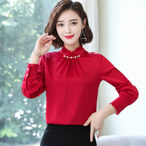 2019 Autumn New chiffon womens Korean version of foreign style small shirt autumn red shirt top bottom shirt inch