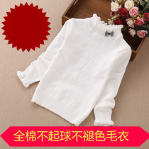Girls Cotton Sweater base shirt Little Girl Half High Neck White Knit Baby Children Show Black Wash