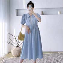 Pregnant womans summer dress shirt dress in long style 2022 new skirt Summer boomer short sleeves High sense pure cotton one-piece dress