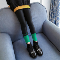 Korean girl PU leather pants plus velvet wear autumn and winter new childrens foreign style thick slim stretch bottom pants