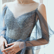  High-end evening dress female 2021 new through-yarn banquet wedding toast bridesmaid dress fairy quality host dress skirt