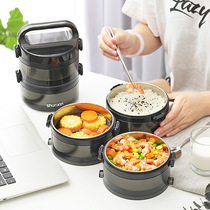Stainless steel lunch box Multi-layer office worker with lid with rice bucket Insulation bucket Portable three-layer layered round dish box