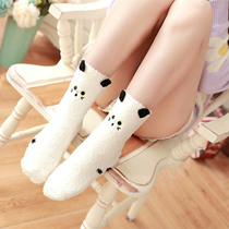 Coral velvet warm socks female cute cartoon thickened sweet Japanese non-slip middle tube floor socks sleep towel socks
