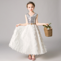  Childrens dress Princess dress Girls puffy yarn Little flower girl sequined wedding dress Girl host piano performance suit