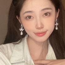 Super flash zircon bow pearl long earrings French exquisite high-end earrings 2022 new earrings for women