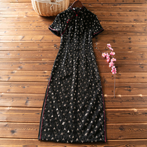 Black qipao 2021 new improved one-piece dress retro temperament young Lace Summer Retro Short