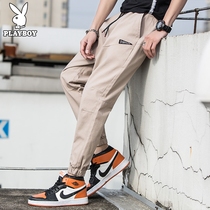 Playboy autumn casual pants mens Korean version of the trend 2021 new cotton loose mens nine-point bundle pants