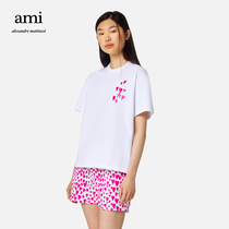 AMI unisex classic love love cotton solid color casual simple pullover round neck short sleeve T-shirt