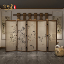 New Chinese solid wood bamboo screen folding decoration Living Room restaurant hotel office porch partition high folding screen