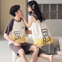 2 sets of price Korean version pure cotton loverspyjamas ladies new harness sleeping dress for mens cartoon big code short sleeve home clothes