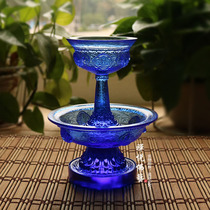 Ancient Dharma Glass Protector Cup Eight Auspicious Offering Cup Tantric Dharma Instrument Nepal Practice Cup Buddhist Supplies Trumpet Blue