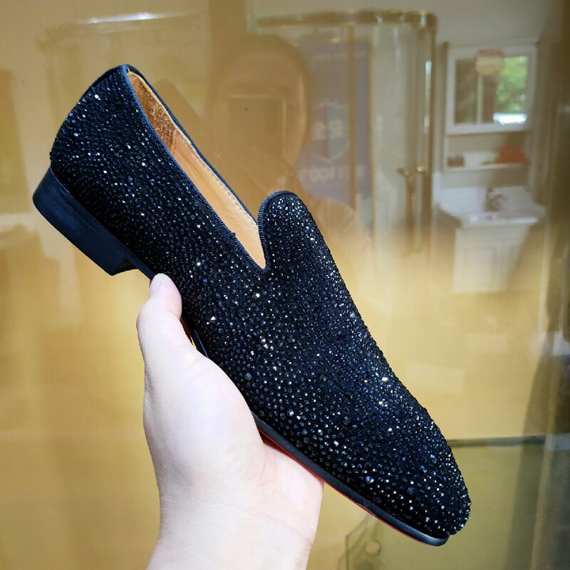 European and American Agz Cl Rhinestone Low-Top Men's Shoes, Rhinestone Red-Soled Gentleman Shoes, Trendy Slip-On Shoes, Fashionable Casual Slip-On Shoes for Summer