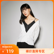 LILY Spring new womens clothing fake two harnesses Dew Lock Bone Blouse Lace Snow-spinning 120120C8247