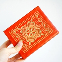 American antique red hand carved plant red box solid wood box ornaments red makeup small ornaments