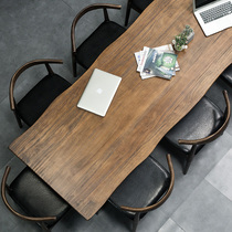 Industrial wind solid wood long strip desk rectangular large table retro iron dining table loft negotiation table and chair combination