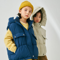 Pear Xiaoxian girl 2021 autumn and winter cotton waistcoat New Foreign Children Baby plus velvet clip cotton hooded warm vest