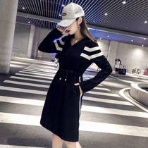 Hong Kong Tide Card 2022 Spring New Necropolis Womens Clothing Collection Waist Temperament 100 Hitch Long Sleeves Woman Dress Dress