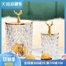 Modern transparent crystal glass copper lid candy jar American storage decorative utensils Creative sugar jar Living room