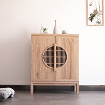 New Chinese elm solid wood cabinet Zen household storage cabinet Simple storage cabinet foyer household entrance shoe cabinet