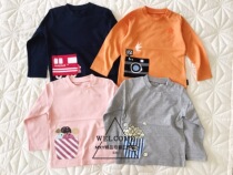 Export Japan autumn new boys and girls cotton long sleeve T-shirt baby simple patch pocket round neck top