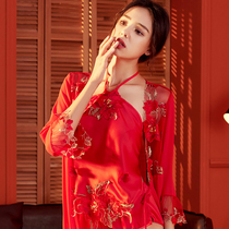 Bimini women Summer silk sling belly underwear three-piece adult suit pajamas classical court Sao