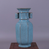 Song Ru kiln green glaze through the ear vase antique porcelain antique small ornaments antique old objects do old goods collection