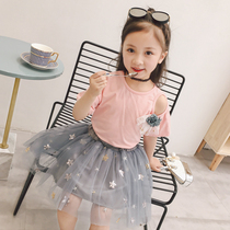 Childrens clothes Children suit Summer clothes 2022 new small and medium girl sets dress trendy Han version Tide Ocean short sleeves Two sets