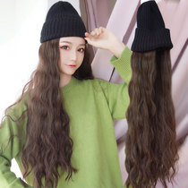 Wig womens long hair autumn and winter knitwear hat wig one female fashion long curly hair wool roll full headgear hair cover