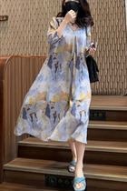 2021 new summer Women loose trembles with long skirt temperament fashion French retro dress tide Linda sister