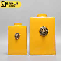 Creative Chinese yellow ceramic jar Vase ornaments model room living room wine cabinet home soft decoration crafts