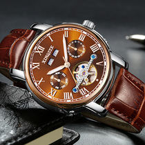 Flywheel Watch Men Fully Automatic Mechanical Watch Real Leather Strap Fashion Hollowed-out Night Light Waterproof Large Dial Male Table Function