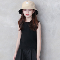 Summer girls minimalist temperament black conspicuos sleeveless sleeveless child elastic cotton Sworn out for casual t-shirt tide