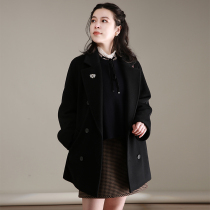 NZ black horn double-row buckle short cashmere big coat woman high-end small sub wool jacket 2021 Winter new