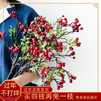Chinese New Year Living Room Flower Arrangement Simulation Flower Bouquet Pendulum Piece Decoration Chinese New Year Persimmon Pomegranate Fruit Winter Green Red Fruits Fake Flowers Home Dry