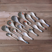 Japanese-Korean hand-painted underglaze color household creative ceramic large spoon long handle spoon small spoon tableware tableware spoon