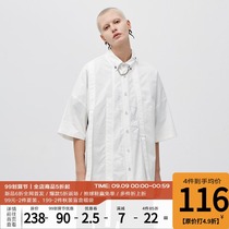 PCLP(PERCLIPS) white ribbon short sleeve shirt summer thin casual mens shirt loose tide tide