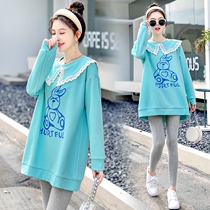 Pregnant Woman Spring Clothing 2022 Spring Autumn Season New Big Code Fashion style Fashion Kit Flipped long sleeve blouse Casual Weavewear