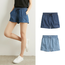 Denim shorts womens summer thin cotton sports casual loose elastic waist wear cotton five-point pants hot pants