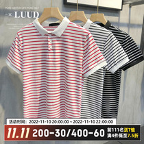 LUUD Summer Tide Men's Stripe Control Tumbling Short Sleeves Leisure British Wind PoloT-shirt Korean Version Package Man