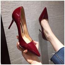 Patent leather high heels womens fine follow 2021 Spring and Autumn new leather temperament Joker Red Nude single shoes