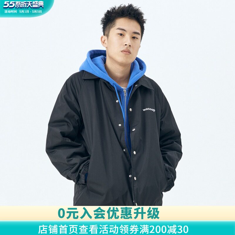 Fool tide society WASSUP lapel waterproof jacket casual loose coach jacket male and female couples national Tide brand tooling