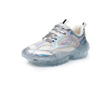  33 34 small size sneakers flat muffin rhinestone shoes 2021 spring crystal jelly thick-soled height-increasing dad shoes