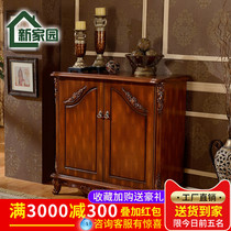Eurostyle Solid Wood Shoes Cabinet American Retro Countryside Style Storage Living-room Containing Marble Face Shoe Cabinet