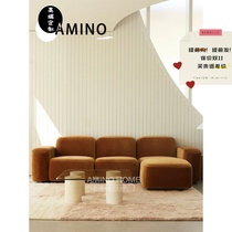 Nordic light luxury module caramel color flannel sofa simple tofu block advanced sofa combination small apartment net red