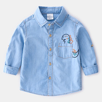 Korean dinosaur children denim shirt Foreign style baby top 2021 spring new childrens clothing boys shirt long sleeve
