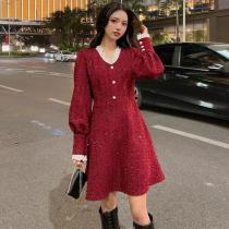 Big Code Fat Mm Method Red annual meeting Lions dress 2021 Spring new fat sister Temperament Scrawny Bottom Skirt